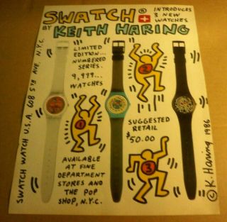 Vintage 1986 SWATCH Watch Advertising Print Ad By Keith Haring 12H X 9 5/8W Good 2