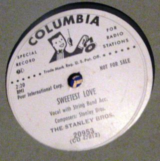 Bluegrass Promo 78 Stanley Brothers Colunbia 20953 The Wandering Boy (carter)