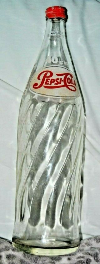 Rare 40 Oz Liq.  Pepsi Cola Soda Clear Glass Bottle Cap Vint Soda
