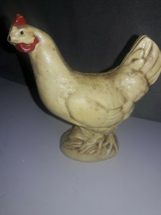 Vintage Cast Iron White Chicken Hen/ Rooster Coin Bank Figure