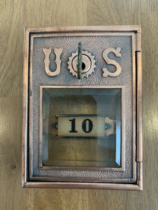 Post Office Box Door Very Rare 1890’s With Key And Square Beveled Glass
