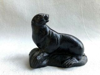 Rare Antique " Sea Lion (seal On Rock) " Cast Iron Still Bank