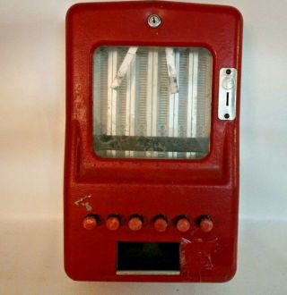 Vintage Metal 1 Cent Gum Ball Vending Machine All Red W/ Keys Ad31