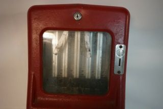 Vintage Metal 1 Cent Gum Ball Vending Machine All Red W/ Keys AD31 2