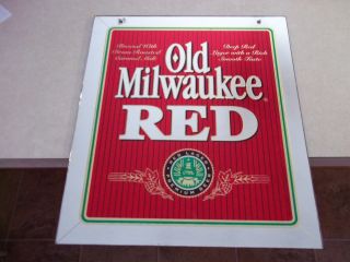 Older Old Milwaukee Red Beer Gass Mirror Sign Schlitz Brewing Wisconsin Wi.  Bar