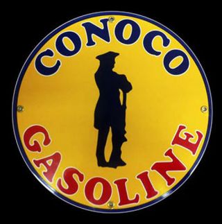 Conoco Minuteman Gasoline Porcelain Advertising Sign