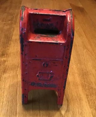 Vintage Cast Iron Coin Bank Red Mail Box Santa Mail Santa & Co.
