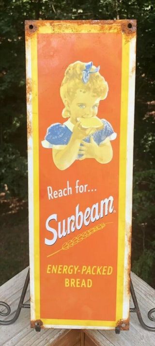 Vintage Sunbeam Bread Oil Company Porcelain Gas & Oil Sign Pump Plate