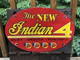 Vintage The Indian 4 Porcelain Sign