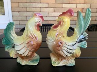 Vintage Ceramic Mid Century Royal Copley Chicken Hen Rooster Figurines