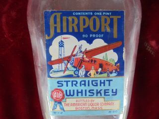Vintage Airport Whiskey Pint Glass Advertising Bottle - Airplane Graphics - Neat