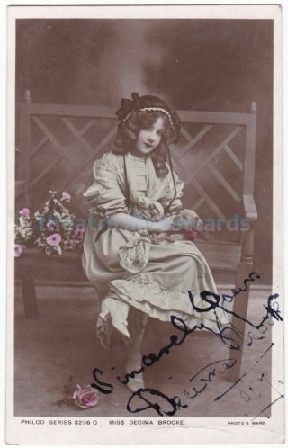 Stage Actress And Dancer Decima Brooke.  Signed Postcard Dated 1907