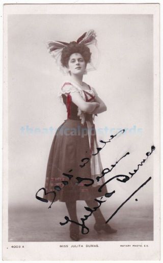 Stage Actress And Singer Julita Dumas In Costume.  Signed Postcard