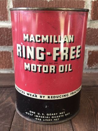Vtg Macmillan Ring - Motor Oil 1 Quart Oil Can Early Version Gas Oil Station