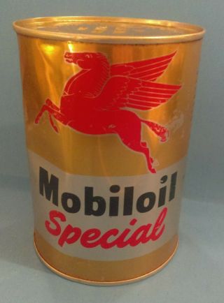 Vintage Mobiloil Special Motor Oil Can Empty 1 Qt Metal Can Man Cave Decor