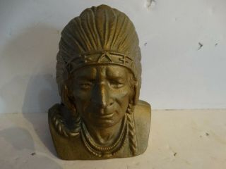 Vintage Indian Head Chief Cast Iron Penny Bank Heavy Metal