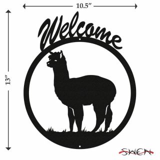 Swen Products Alpaca Black Metal Welcome Sign