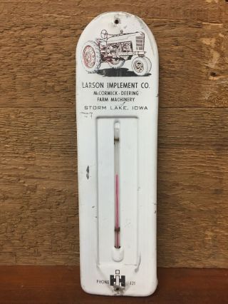 International Harvester Metal Thermometer Larson Implement Co.  Storm Lake,  Iowa