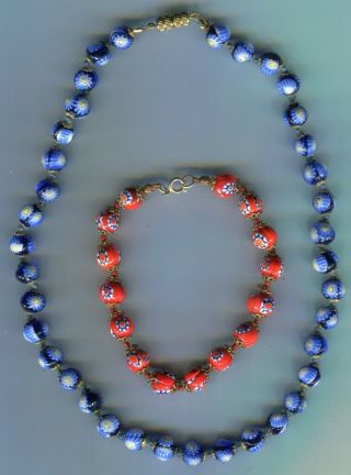 Vintage Venetian Glass Beads Millefiori Necklace And Bracelet