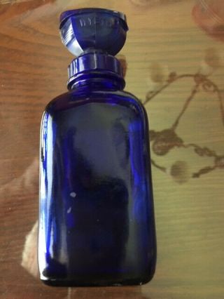 Wyeth Vintage Cobalt Blue Glass Bottle With Eye Wash Cup