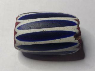 African Trade Beads Vintage Venetian Glass Old 6 Layer Blue Chevron 32x22mm