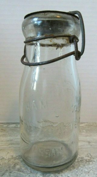 Antique Hampden Cream Milk Bottle Embossed Cow Head Bail Stopper Half Pint