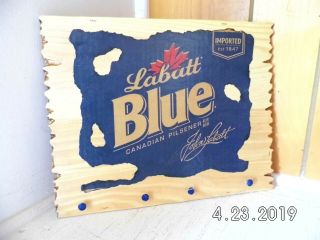 Handmade Rustic Wooden Labatt Blue Canadian Pilsener Sign Keyholder 2019