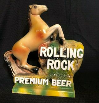 Vintage Rolling Rock Horse Chalk Statue In Shape Bright Color
