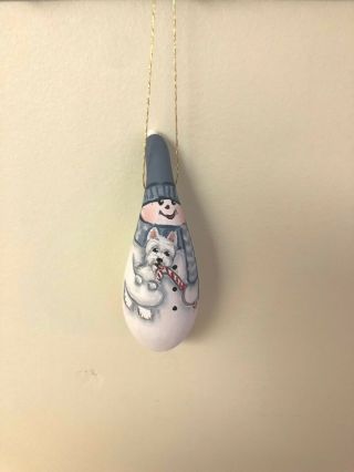 Hand Painted A Snowman & Westie West Highland Gourd Ornament / Ann