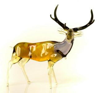 Deer Glass Sculpture,  Blown " Murano " Art,  Home Decor Brown Animal Figurine