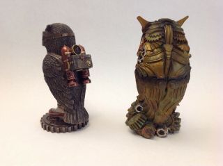 Set Of TWO Steampunk Owl Statues with Jetpack & Gears Figurine 2
