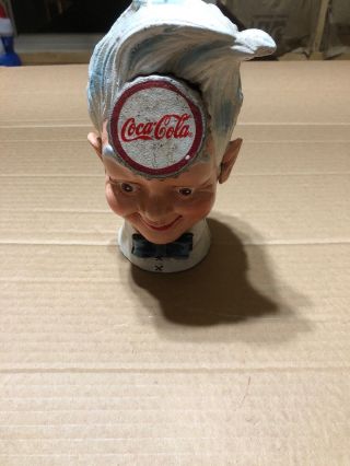 Cast Iron Coca - Cola “Sprite Boy” Soda Head Heavy Coin Bank 5