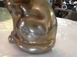 Large Vintage Heavy Brass Cat Statue Over 3 Lbs Mid - century Cat Lover Decor 3