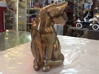 Large Vintage Heavy Brass Cat Statue Over 3 Lbs Mid - century Cat Lover Decor 4