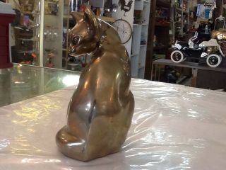 Large Vintage Heavy Brass Cat Statue Over 3 Lbs Mid - century Cat Lover Decor 6