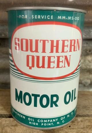 Rare Vtg 50s Southern Queen Quart Motor Oil Can Gas Station High Point Nc