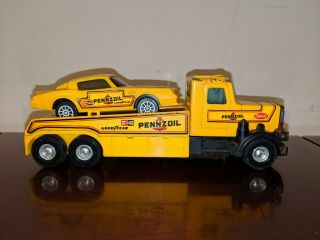 1980 Buddy L Pennzoil Set With Semi Truck Transporter & Chevy Z28 Race Car Rare