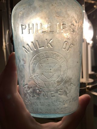 Vintage Milk Of Magnesia Embossed Blue Bottle Chas H.  Phillips