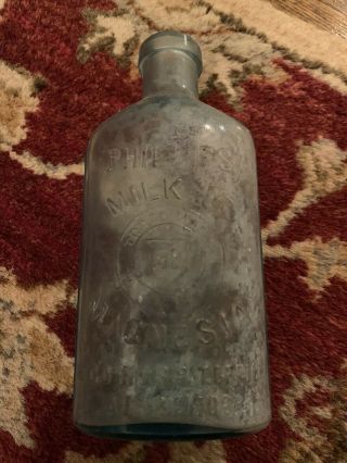 Vintage Milk Of Magnesia Embossed Blue Bottle Chas H.  Phillips 3