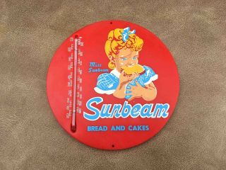 Old Red Plastic Sunbeam Bread Girl Advertising Thermometer