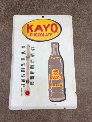 Old Kayo Chocolate Drink Small Metal Painted Advertising Soda Thermometer