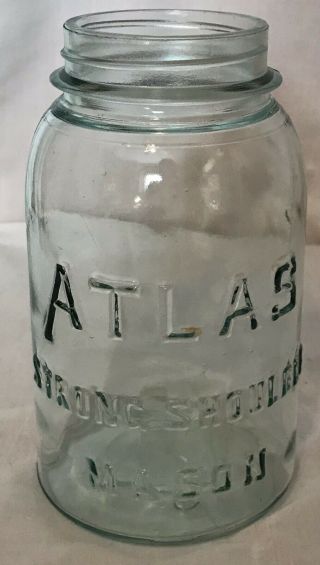 Vintage Aqua/blue Atlas Strong Shoulder Mason Jar -