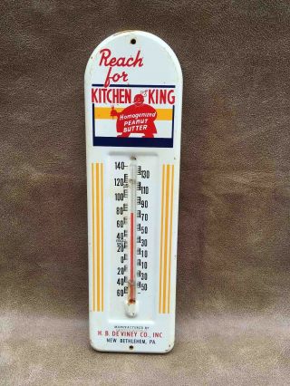 Old Reach For Kitchen King Peanut Butter Advertising Metal Thermometer