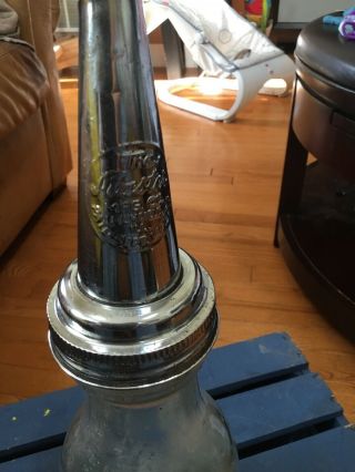 Vintage Glass Motor Oil Bottle,  Quart W/metal Spout - Duraglas