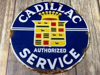 Vintage Cadillac Authorized Service Porcelain Dealer Sign Gas Oil Car Truck