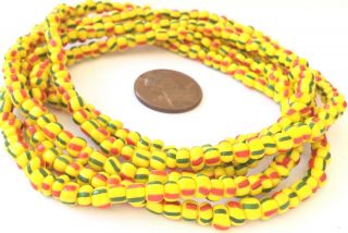3mm Fine Vintage Opaque Chevron Green Yellow Glass Beads Trade Beads - Ghana