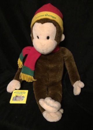 Curious George Vintage 2001 Plush Large 24 " Macys Stuffed Toy Monkey With Book