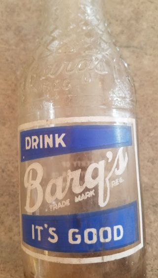 Vintage Barq ' s Glass Soda Bottle 