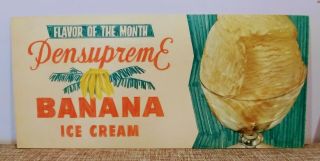 Vintage Pensupreme Banana Ice Cream Art Display Rack Menu Sign 50s Old
