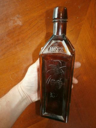 Antique Brown Amber Glass Bottle Doyles Hop Bitters 1872 Advertising Square Base